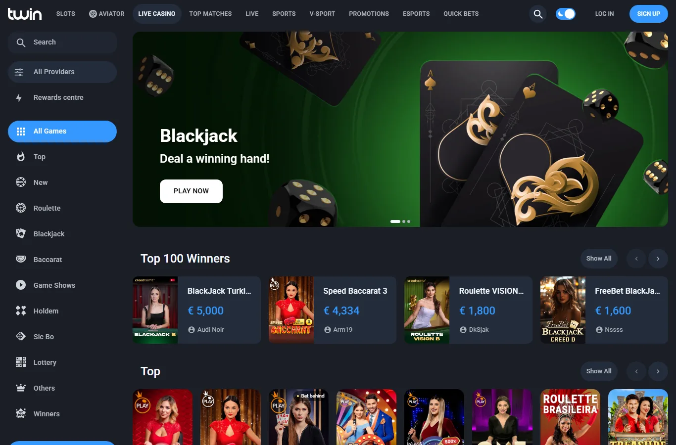 Livecasinots lobby i produktreferensen.
