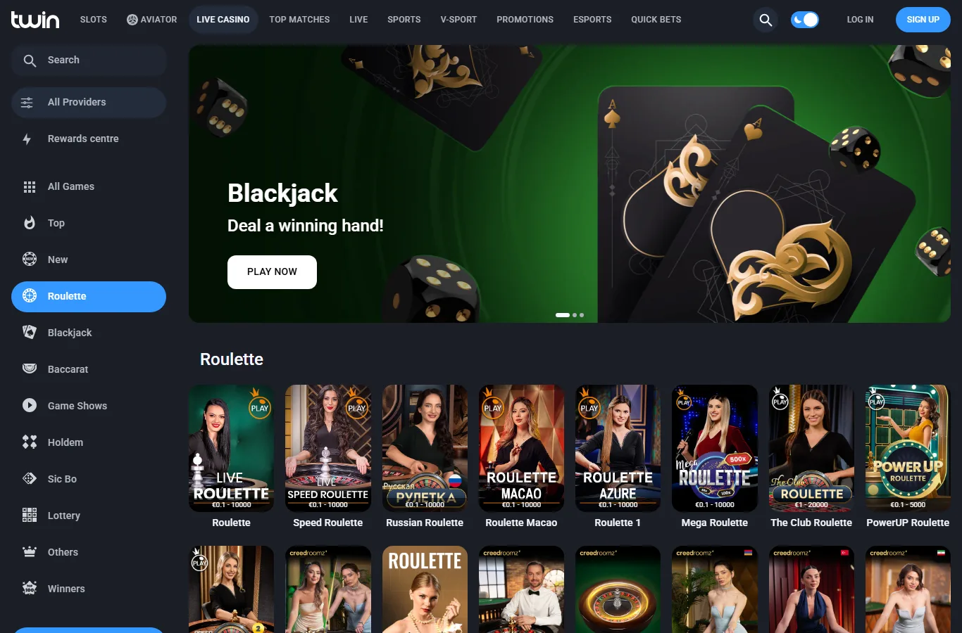 Roulette-kategorin i den insamlade produktreferensen.
